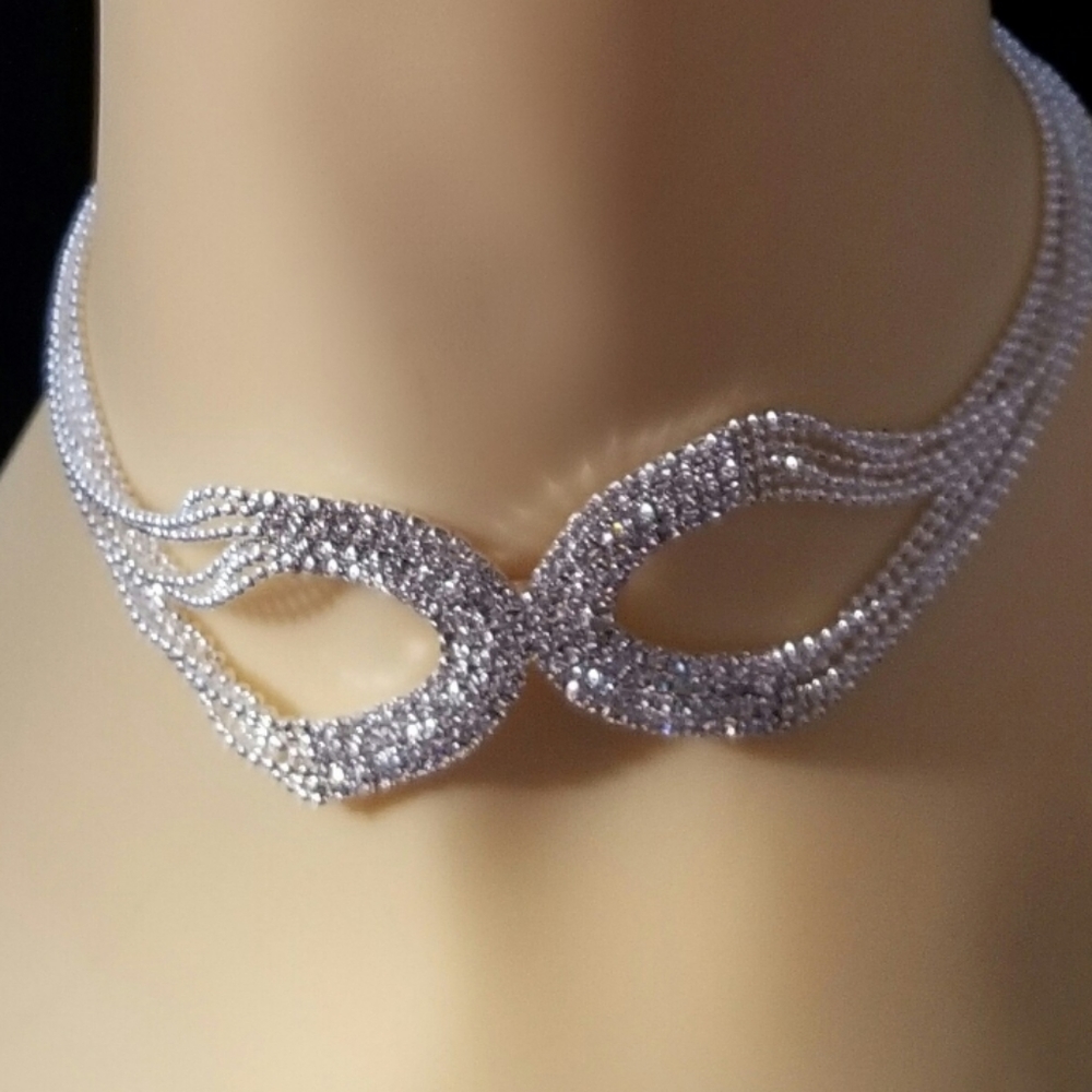 Rhinestone Pave Multi Strand Ball Chain Choker